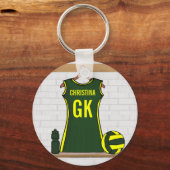 Porte-clés Netball personnalisé Uniforme Vert avec Jaune (Verso)
