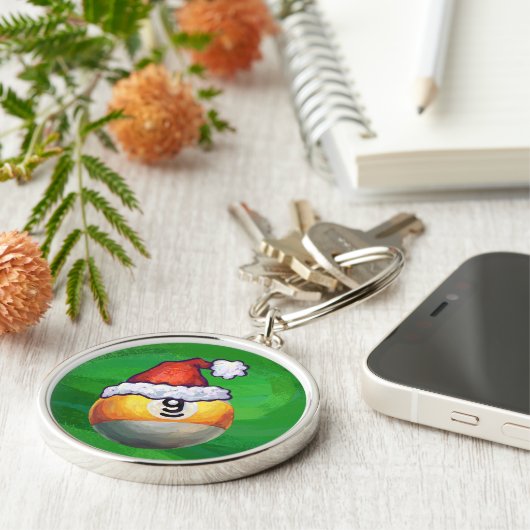 Porte-clés Neuf boule à Santa Hat sur Vert (Côté)