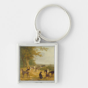 Porte-clés Neuf lévriers dans un paysage (huile sur la toile