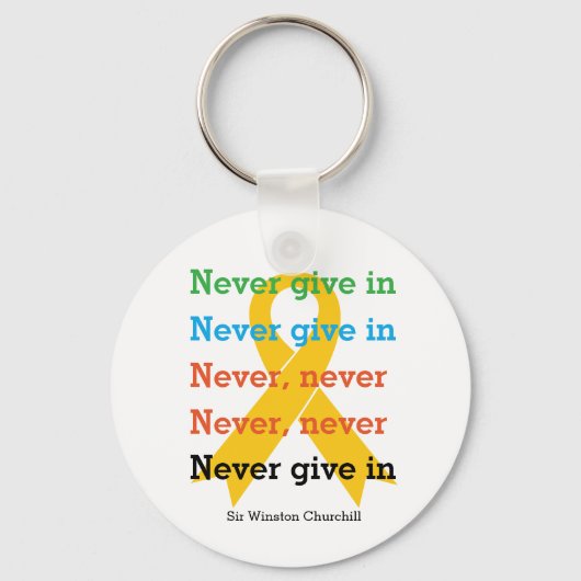 Porte-clés NEVER GIVE IN Churchill Quote SUICIDE PREVENTION (Recto)