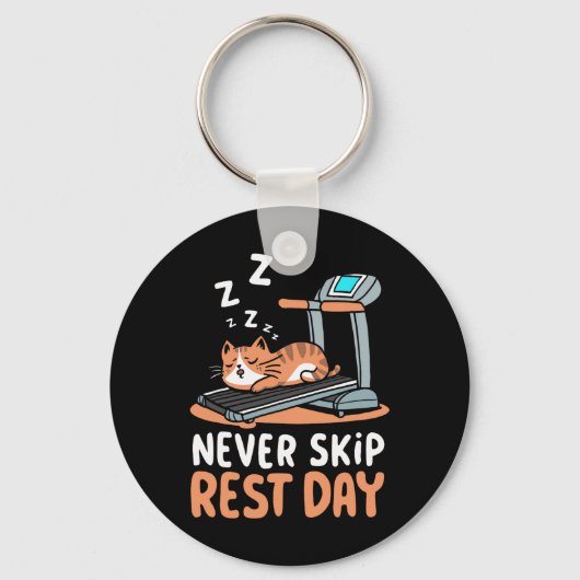 Porte-clés Never Skip Rest Day Funny Bodybuilding Cat Workout (Recto)