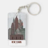 Porte-clés New York dans les nuages - Rouge foncé et vert (Dos)