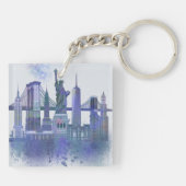 Porte-clés New York Skyline - Aquarelle bleue (Dos)