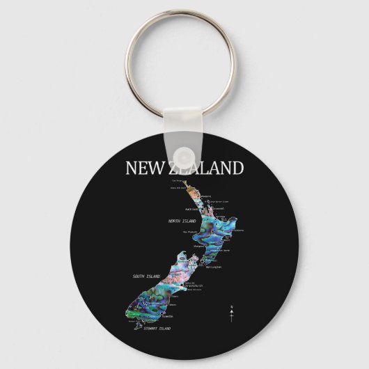 Porte-clés New Zealand Kiwi Detailed Map (Recto)