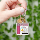 Porte-clés Newsprint de mode tendance léopard rose et nom (main)