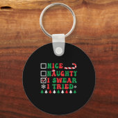 Porte-clés Nice Naughty I Swear I Tried Funny Christmas Santa (Recto)