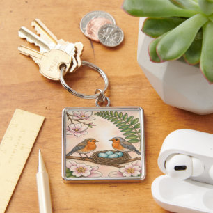 Porte-clés Nid de Rougegorge de Printemps & Conception Botani