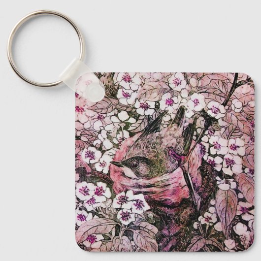 Porte-clés NID OISEAU, rose rouge blanc (Recto)