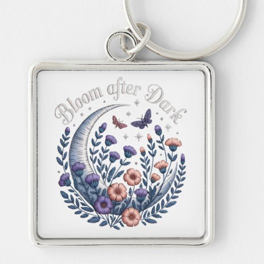 Porte-clés Night Garden Faux Embroidered Moon with Moths (Devant)