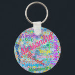 Porte-clés N'importe quel nom Collage fille Porte - clé avec<br><div class="desc">Ces porte - clés amusants disposent d'un design girly coloré personnalisé avec le nom de votre choix apparaissant dans de nombreuses polices et couleurs différentes. Les noms sont affichés sur un arrière - plan bleu avec des fleurs multicolores. Grand cadeau ou faveur pour la fête d'anniversaire d'une fille, ou à...</div>