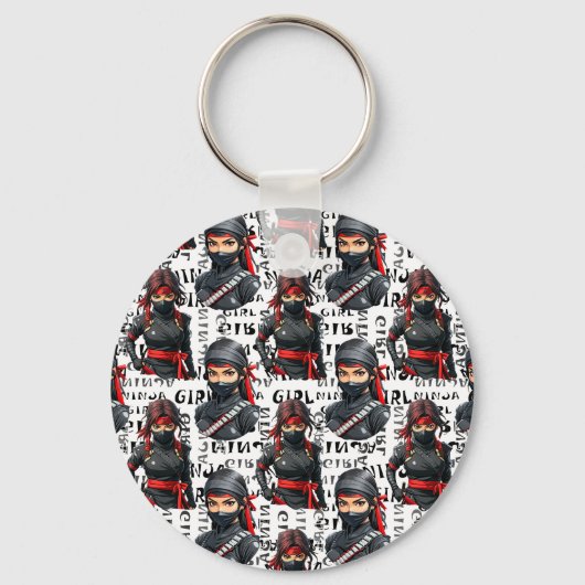 Porte-clés Ninja Girls Anime With Text Pattern Design (Recto)