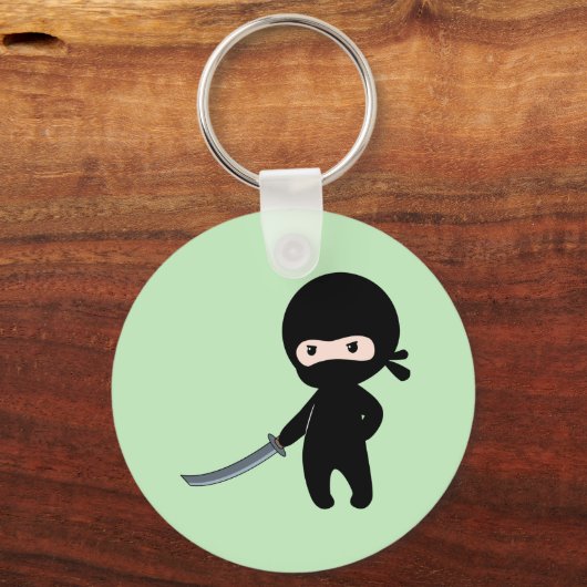 Porte-clés Ninja minuscule en colère sur vert (Verso)