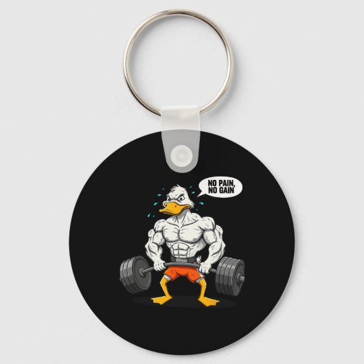 Porte-clés No Pain No Gain Funny Duck Weightlifter Joke Gym M (Recto)