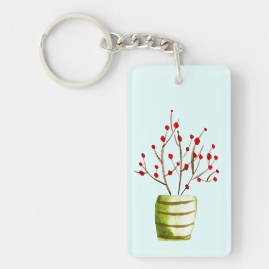Porte-clés Noël à l'aquarelle de Red Berries (Devant)