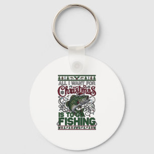 Porte-clés Noël Aller à la Pêche Poisson Chapeau de Père Noël