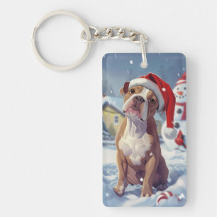 Porte-clés Noël American Staffordshire Winter Wonderland