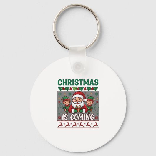 Porte-clés Noël arrive Père Noël Elfes Rennes (Recto)