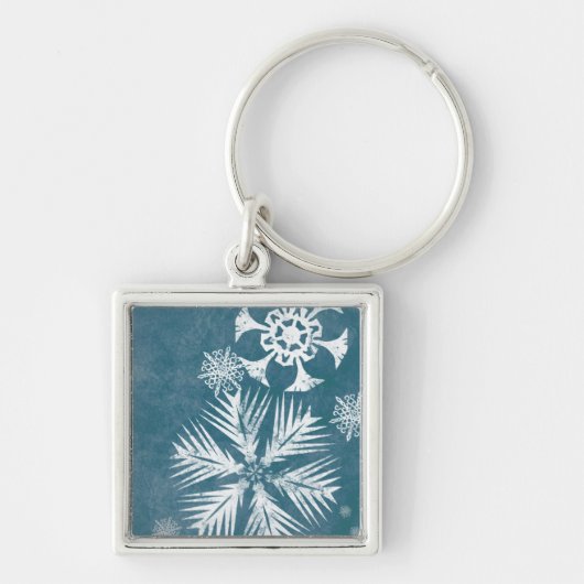 Porte-clés Noël aux flocons bleus et blancs (Devant)
