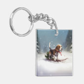 Porte-clés Noël Beagle neige hiver (Devant gauche)