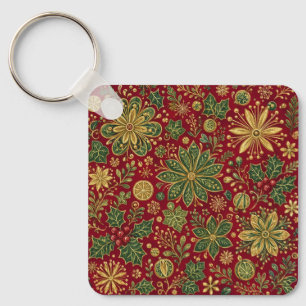 Porte-clés Noël Botanique Vert Doré Vintage