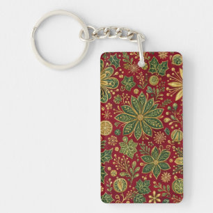 Porte-clés Noël Botanique Vert Or Vintage