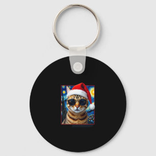 Porte-clés Noël Chat Tigré Orange Nuit Étoilée
