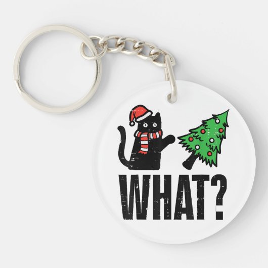 Porte-clés Noël Chat Tipping Xmas Tree Drôle (Devant)