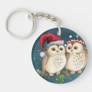 Porte-clés Noël chouette mignonne faune chapeau du Père Noël