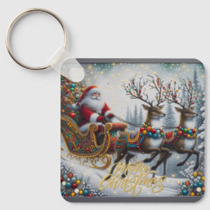 Porte-clés Noël classique/Vintage Père Noël & rennes