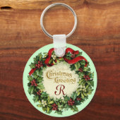 PORTE-CLÉS NOËL COURONNE AVEC MISTLETOES ET BERRIES SAINES (Recto)