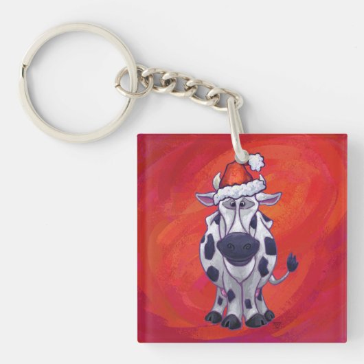 Porte-clés Noël de la vache sur rouge (Devant)
