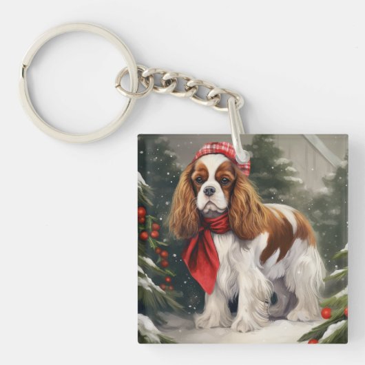 Porte-clés Noël du chien espagnol Cavalier King Charles (Devant)