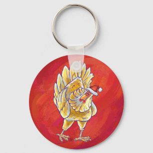 Porte-clés Noël Du Poulet Sur Rouge