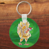 Porte-clés Noël Du Poulet Sur Vert (Recto)