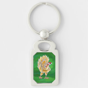 Porte-clés Noël Du Poulet Sur Vert