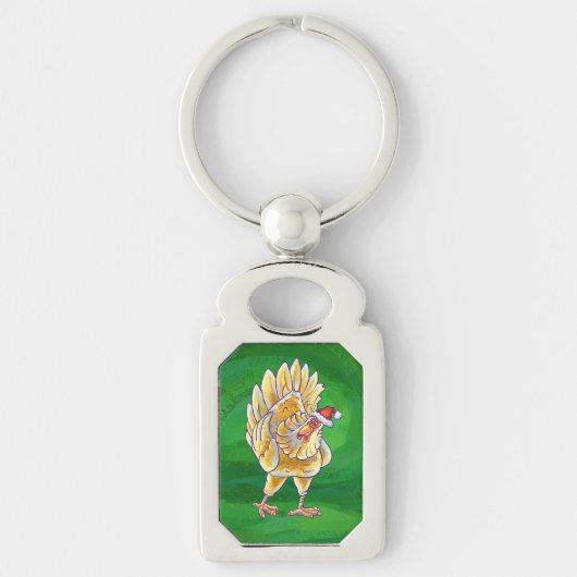 Porte-clés Noël Du Poulet Sur Vert (Devant)