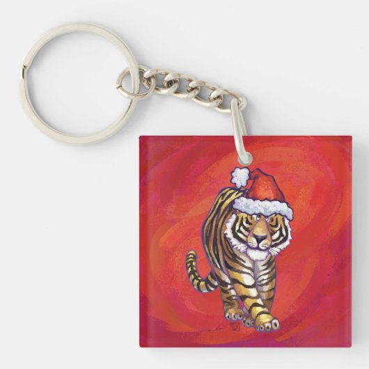 Porte-clés Noël du tigre en rouge (Devant)