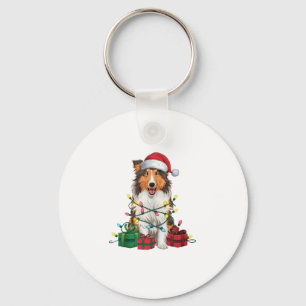 Porte-clés Noël Éclairage Santa Hat Rough Collie Chien Noël