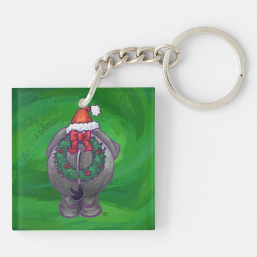 Porte-clés Noël Eléphant Sur Vert (Dos)