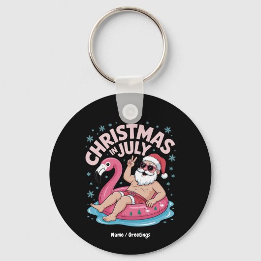 Porte-clés Noël en juillet Père Noël Flamant rose Drôle Noël  (Recto)