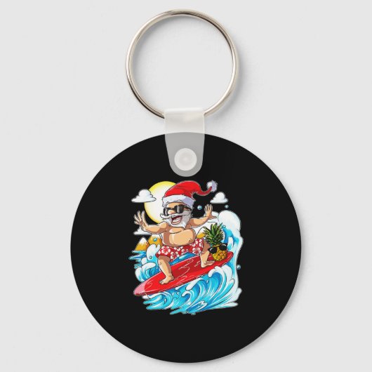 Porte-clés Noël en juillet Père Noël Hawaiian Surfing (Recto)
