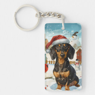 Porte-clés Noël en pays dachshund, joie de Noël
