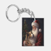 Porte-clés Noël festif de Shetland Sheepdog Père Noël (Devant gauche)