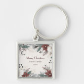 Porte-clés Noël floral personnalisé rouge et blanc (Devant)