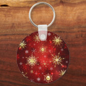 Porte-clés Noël Golden Snowflakes sur Arrière - plan rouge (Recto)