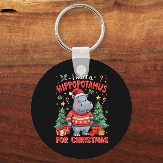 Porte-clés Noël Je Veux Un Hippopotame Pour Noël Mignonne Hip (Recto)