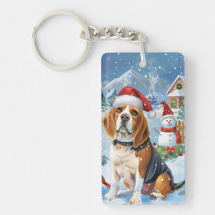 Porte-clés Noël Joie Merveilleux Hiver Chien Beagle
