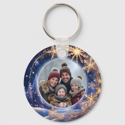 Porte-clés Noël magique - flocons de neige dorés, photo (Recto)