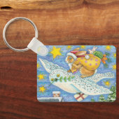 Porte-clés Noël mignon avec lapin comme Père Noël sur Hibou (Verso)