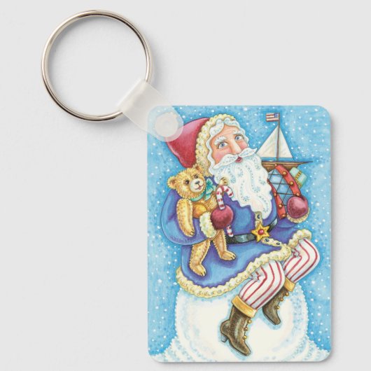 Porte-clés Noël mignon, le Père Noël sur Snowball avec jouets (Recto)
